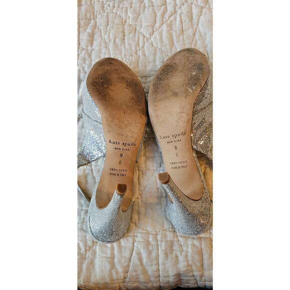 Kate Spade Metallic Silver Sparkle Platform Slingback Heels Women Sz 8B Open Toe - Picture 6 of 8